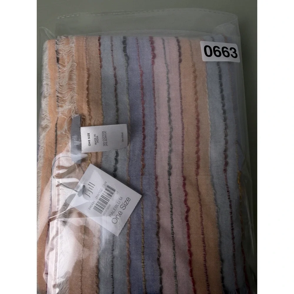 J.Jill Pastel Stripe Scarf One Size Linen Cotton Frayed Edge‎ Lightweight